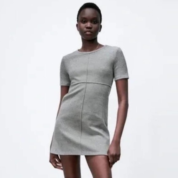 NWT ZARA Basics Grey Shirt Sleeve Mini Dress Extra Soft Size Small - Picture 3 of 10